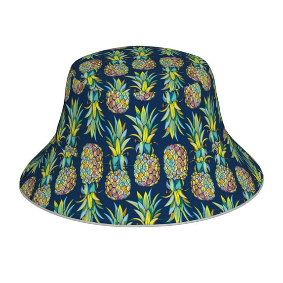 Yiaed Colorful Pineapples Print Reflective Stripe Bucket Hat Unisex Funny Outdoor Fisherman Cap Beach Sun Hat