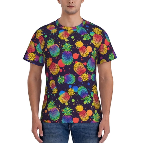 Yiaed Colorful Pineapples1 Print Mens Short Sleeve Tight Fit T-Shirt, Crewneck Casual Tee-Large