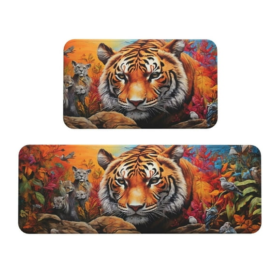 Yiaed Colorful Plant Tiger Kitchen Rugs Sets of 2 Kitchen Mats Cushioned Anti Fatigue Kitchen Rug Tapetes Para Cocina for Sink,Laundry Room