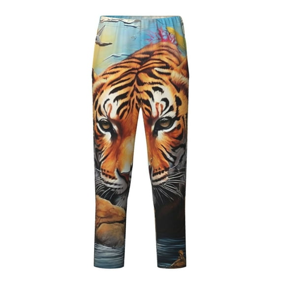 Yiaed Colorful Plant Tiger Print Teenagers' Lounge Pants, Loose PJ Bottoms, Long Pajama Pants for Men-Small
