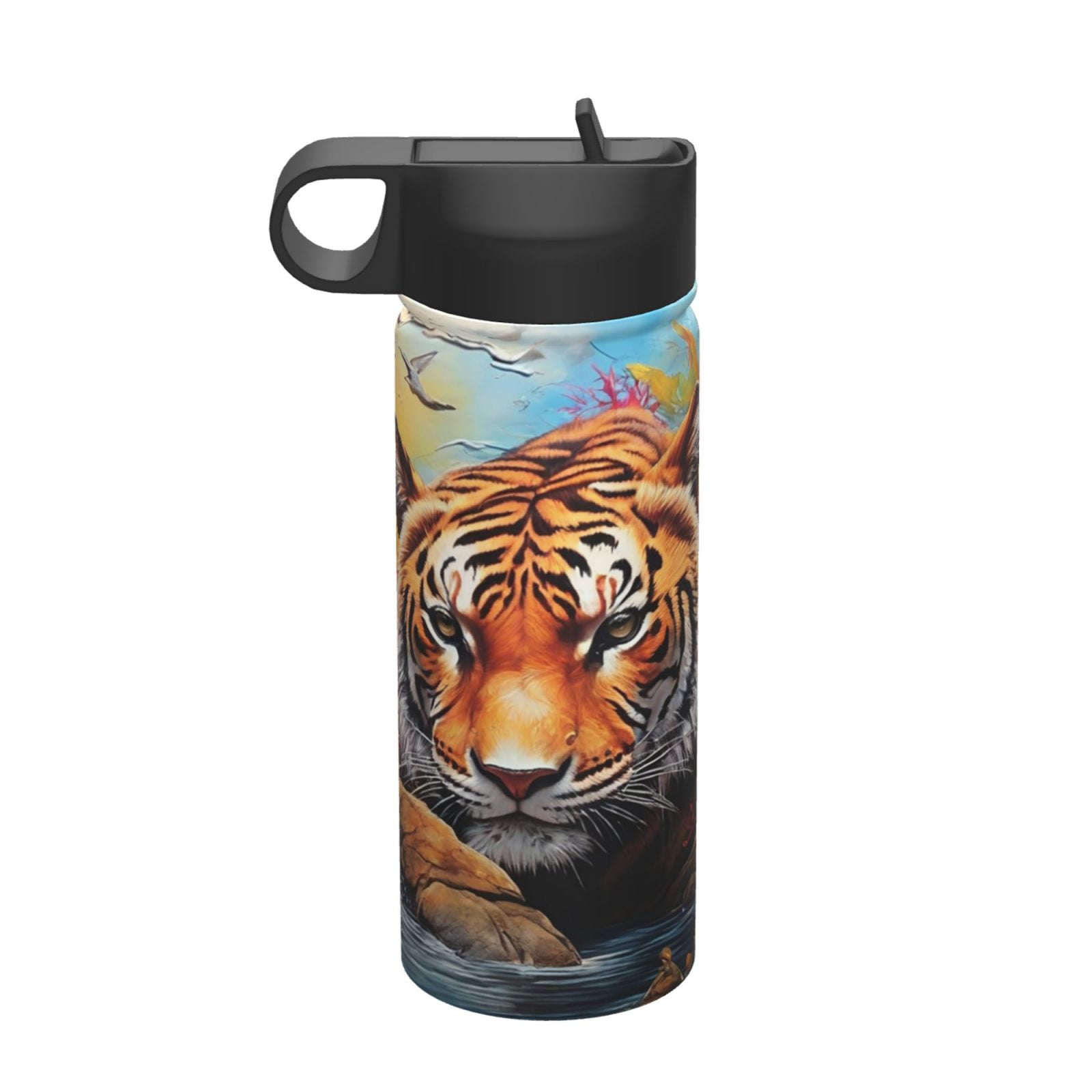 Yiaed Colorful Plant Tiger Print Water Bottle with Straw Lid,