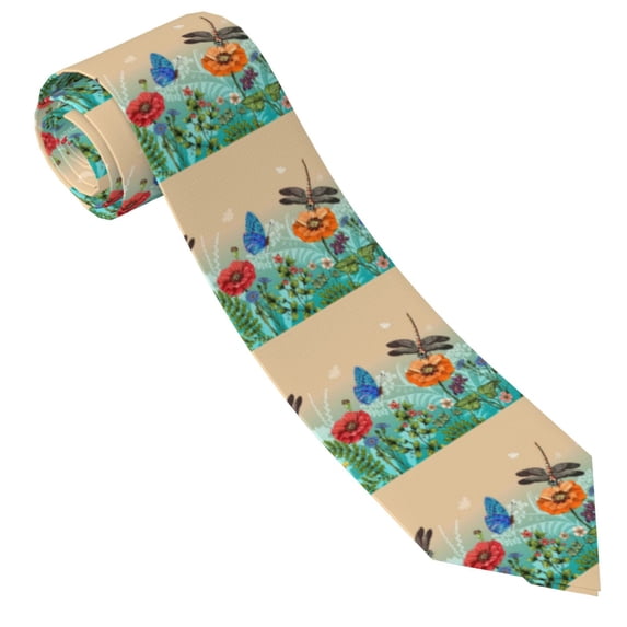 Yiaed Colorful Plants And Insects Print Men's Ties Silk Business Necktie for Husband Father Valentine's day Father's Day Gift