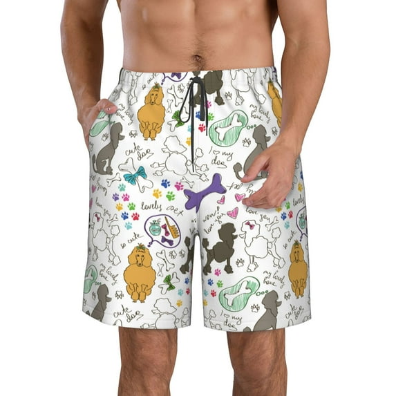 Yiaed Colorful Poodle Dog Print Men's Swim Trunks with Lining Quick Dry Sports Shorts Beach Shorts Boardshorts-3X-Large
