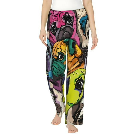 Yiaed Colorful Pug Print Womens Lounge Pants, Loose PJ Bottoms, Long Pajama Pants for Women-Medium