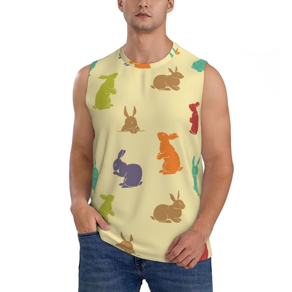 Yiaed Colorful Rabbit Print Men's Singlet Vests Summer Running Muscle Tank Tops Gym Undershirt Round Neck Sleeveless for man