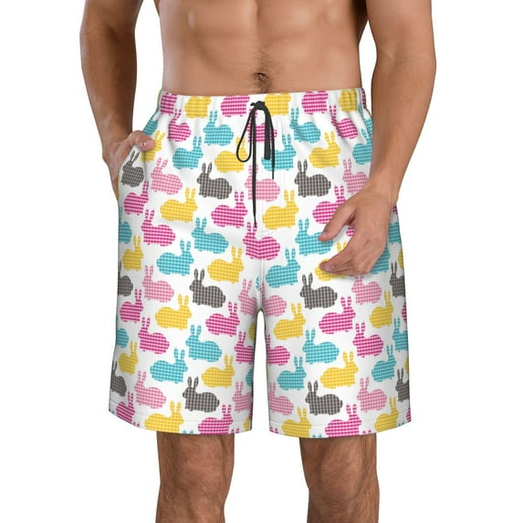 Yiaed Colorful Rabbit Print Men's Swim Trunks with Lining Quick Dry Sports Shorts Beach Shorts Boardshorts-XX-Large