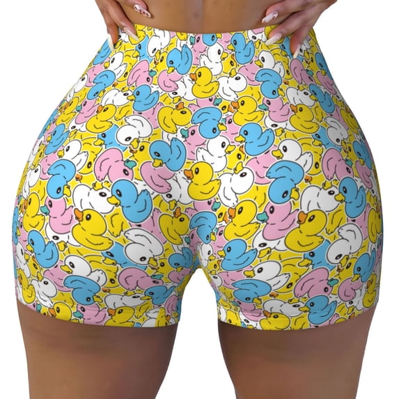 Yiaed Colorful Rubber Duck 1 Print Women's Athletic Shorts Running Shorts Sporty Short High Waisted Elastic Workout Shorts for Yoga Gym Running & Sports -X-Large