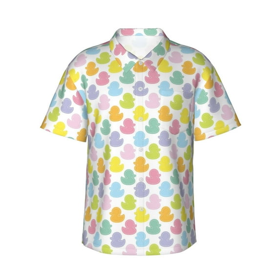 Yiaed Colorful Rubber Duck Print Hawaiian Shirt for Men Short Sleeve Button Down Shirts Beach Shirts for Men,XX-Large