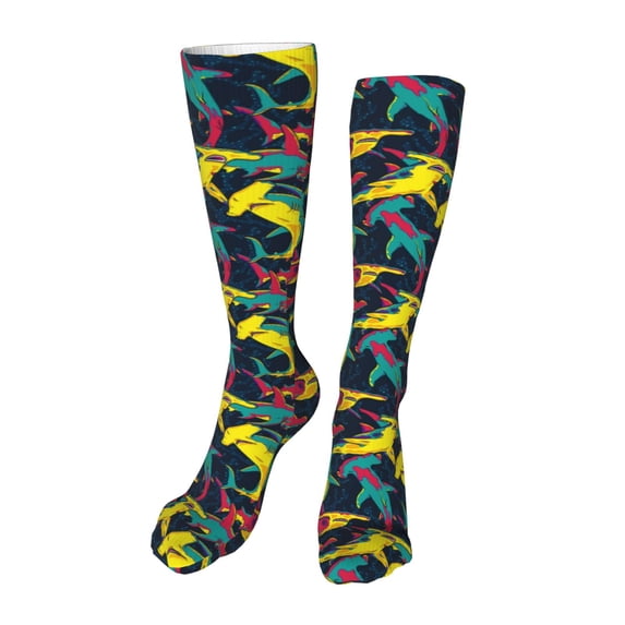 Yiaed Colorful Sharks Print Great elasticity Adult Stockings Sports socks for Men and Women-One Size