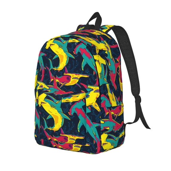 Yiaed Colorful Sharks Print Print Laptop Backpack Travel Canvas Backpack Vintage Aesthetic Backpack for School Knapsack Backpack Backpack for School-Medium