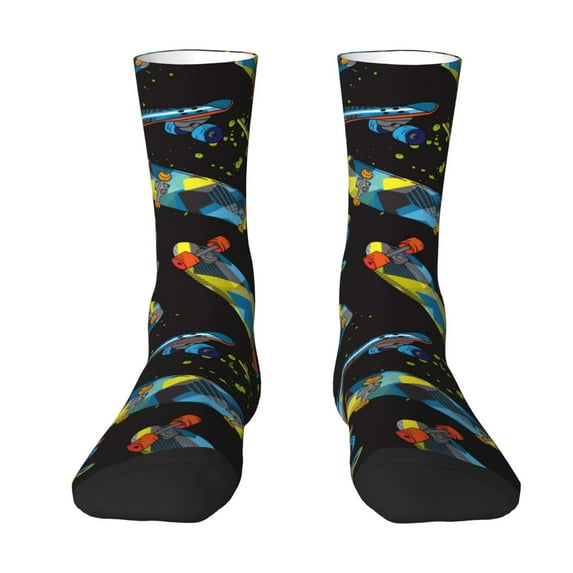 Yiaed Colorful Skateboard Print Great elasticity Crew Socks Sports socks for Men and Women