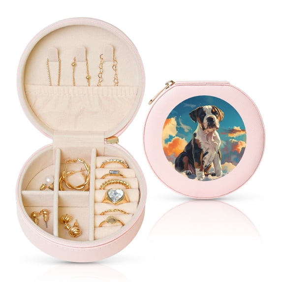 Yiaed Colorful Sky Puppy Print Travel Jewelry Case Bridesmaid Gift Boxes Jewelry Travel Organizer Small Round Jewelry Box Mini Storage-Pink