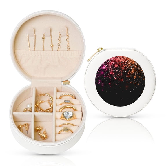 Yiaed Colorful Sparkling Print Travel Jewelry Case Bridesmaid Gift Boxes Jewelry Travel Organizer Small Round Jewelry Box Mini Storage-White