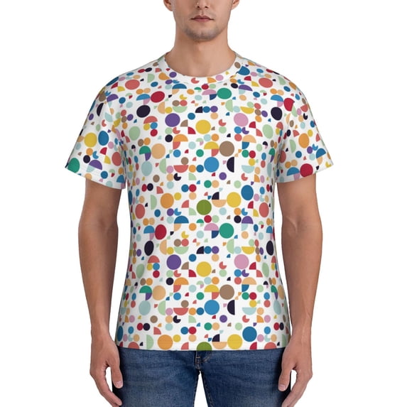 Yiaed Colorful Spots Print Mens Short Sleeve Tight Fit T-Shirt, Crewneck Casual Tee-Medium