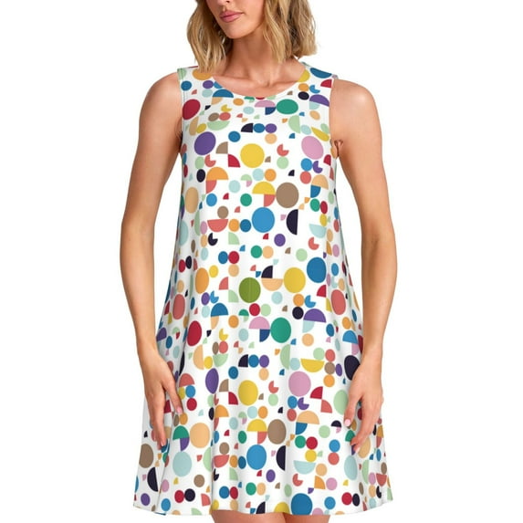 Yiaed Colorful Spots Print Women's Sleeveless Dress, Loose Fit Summer Dress, Casual Sleeveless Dress for Women