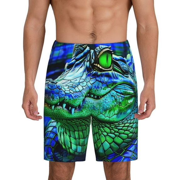 Yiaed Colorful Stained Glass Crocodile for Men's Soft Sleep Pajama Short Lounging Pajama Shorts-