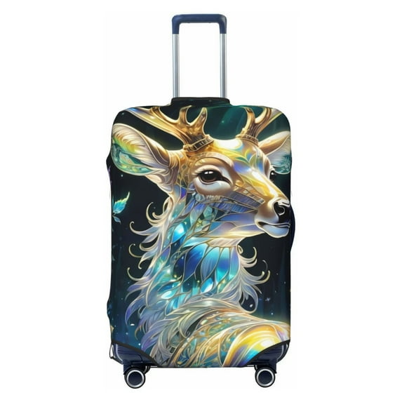 Yiaed Colorful Stained Glass Deer Print Travel Luggage Cover Suitcase Protector Fits 18-32 Inch Luggage Wheel Covers Patterned Elastic Luggage Anti-scratch（No luggage）-Medium