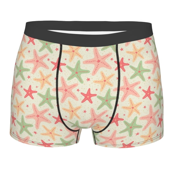 Yiaed Colorful Starfish Print Men's Soft Cotton Boxer Shorts Breathable Boxers Underwear Moisture-Wicking Underwear Stretch Boxer Briefs for Man-Medium