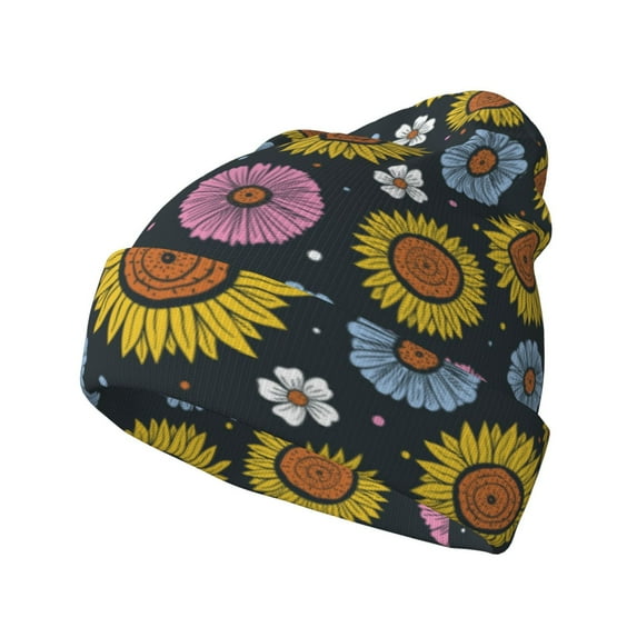 Yiaed Colorful Sunflowers Print Winter Beanie for Men Women, Fleece Lined Beanie Soft Warm Knit Hat Ski Stocking Cuffed Ca