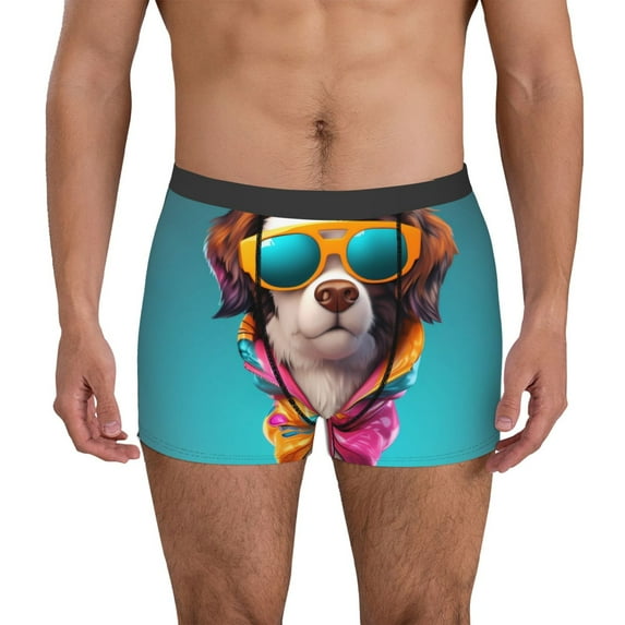 Yiaed Colorful Sunglasses Dog Print Men's Soft Cotton Boxer Shorts Breathable Boxers Underwear Moisture-Wicking Underwear Stretch Boxer Briefs for Man-XX-Large