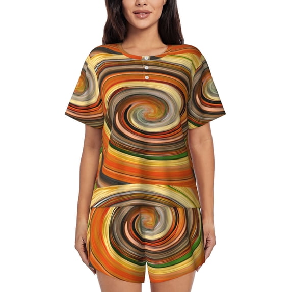 Yiaed Colorful Swirl Print Short Sleeve Pajama Sets for Women Casual Crew Neck 2 Piece Lounge Sets Women's Short-Sleeved Pajama-XX-Large