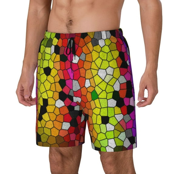 Yiaed Colorful Tie Dye Stained Glass 1 Print Mens Swim Trunks Bathing Suit Compression Liner Beach Swim Shorts Swimwear Quick Dry Zipper Pocket No-Chafing Board Short-