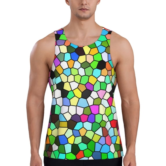 Yiaed Colorful Tie Dye Stained Glass Print Mens Compression Shirt Slimming Body Shaper Vest Workout Tank Tops Abs Abdomen Undershirts-Small
