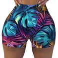 thumbnail image 1 of Yiaed Colorful Tropical Leaves Print Women's Athletic Shorts Running Shorts Sporty Short High Waisted Elastic Workout Shorts for Yoga Gym Running & Sports -Small, 1 of 8