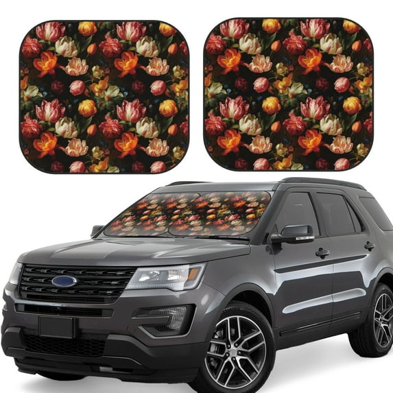 Yiaed Colorful Tulips Print Car Front Windshield Sun Shade,Foldable Anti-UV Car Sunshade for Front Window for Most Vehicles-Small