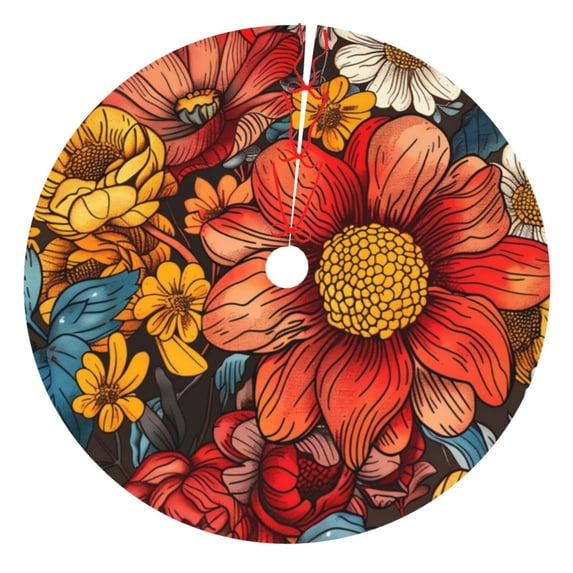 Yiaed Colorful Vintage Floral Pattern Print Christmas Tree Skirt , Tree SkirtsTree Mat for Christmas Winter Holiday Indoor Decorations-30"