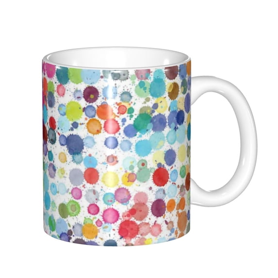 Yiaed Colorful Watercolor Dots Print Ceramics Coffee,Large Handle Design,Extra Large Tea and Coffee Cup for Office and Home Mugs