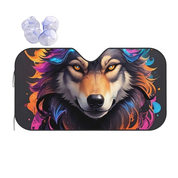 Yiaed Colorful Wolf Head Print Car Windshield Sunshade Front Auto Car Front Window Sun Shade Foldable Sun Visor Shield Cover Auto Accessories for Sedan SUV Truck-Small