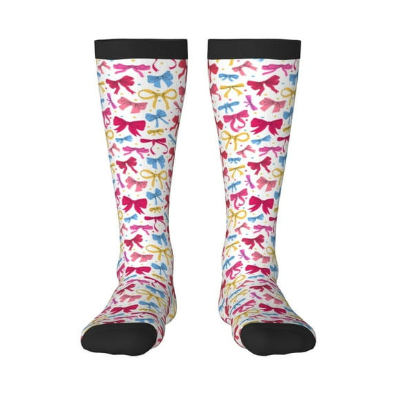 Yiaed Colorful bows Print Great elasticity Adult Stockings Sports socks for Men and Women