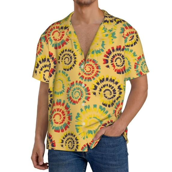 Yiaed Colourful Tie Dye 1 Print Mens Casual Wrinkle Free Shirts Short Sleeve Button Down Summer Stretch Dress Shirt-3X-Large