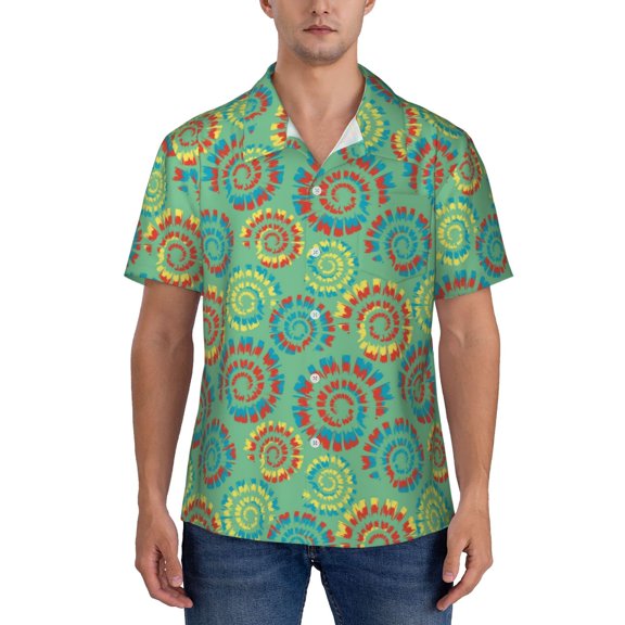 Yiaed Colourful Tie Dye Print Hawaiian Shirt for Men Short Sleeve Button Down Shirts Beach Shirts for Men-XX-Large