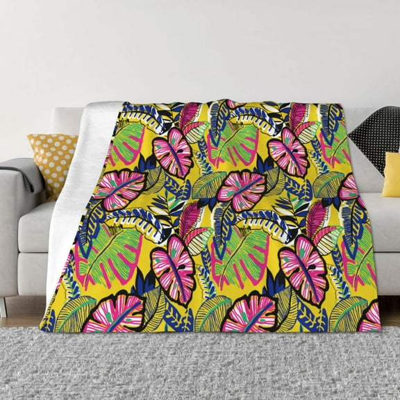 Yiaed Colrful Tropical Leaves Print Blanket Throw Blanket Soft Cozy Flannel Blanket for Home Bed Sofa Couch Chair-40"x30"