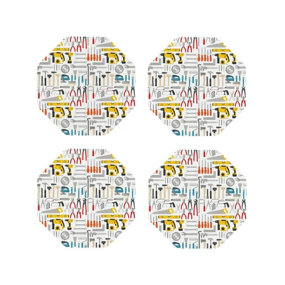Yiaed Construction tools Print Leather Coasters for Drinks - Cup Coasters Coffee Table Kitchen Table Bar, Home & Office Gifts Handmade Drink Coasters-Octagon