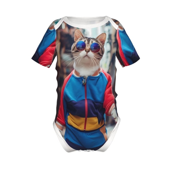 Yiaed Cool Cat In Sunglasses Print Infant Climbing Short Sleeve Onesie One-Piece Baby Bodysuit Clothes 0-12 Months -6 Months