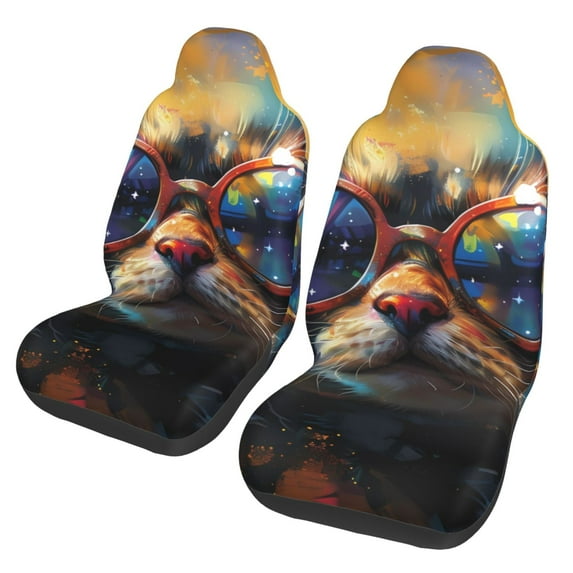 Yiaed Cool Cat With Sunglasses Print Car Seat Covers,Universal Auto Seats Protector Fits for Car,SUV Sedan,Truck,Automotive Seat Covers & Accessories(Two packs)