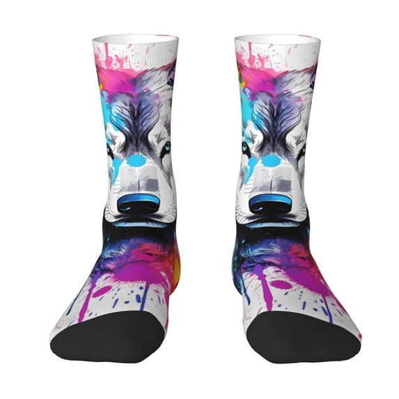 Yiaed Cool Colorful Wolf Print Great elasticity Crew Socks Sports socks for Men and Women