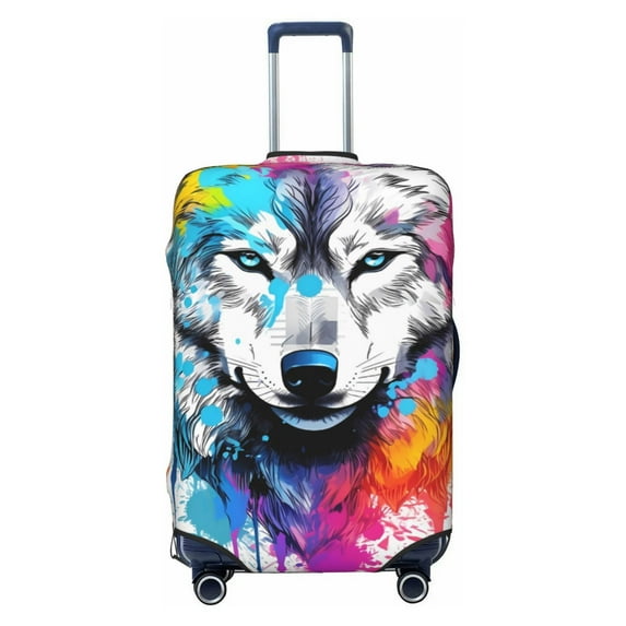 Yiaed Cool Colorful Wolf Print Travel Luggage Cover Suitcase Protector Fits 18-32 Inch Luggage Wheel Covers Patterned Elastic Luggage Anti-scratch（No luggage）-Small