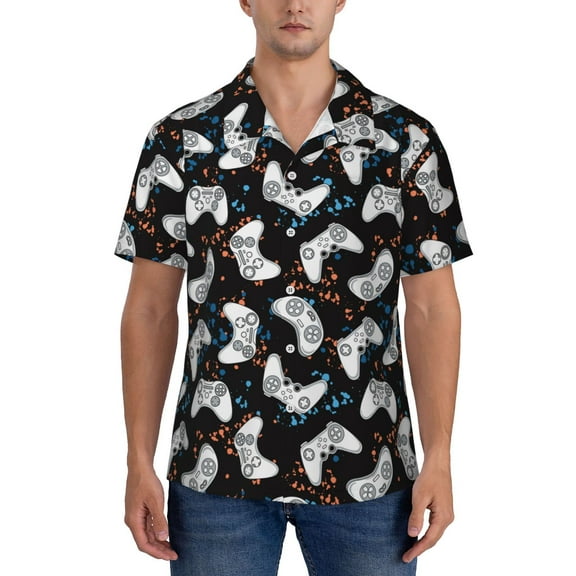 Yiaed Cool Gamepad Print Hawaiian Shirt for Men Short Sleeve Button Down Shirts Beach Shirts for Men-Medium