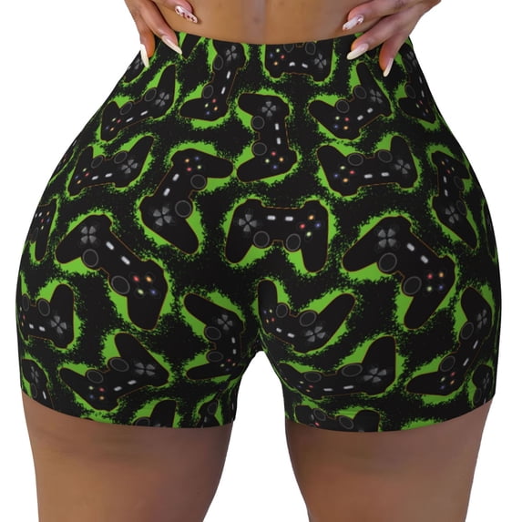 Yiaed Cool Gamepad Print Women's Athletic Shorts Running Shorts Sporty Short High Waisted Elastic Workout Shorts for Yoga Gym Running & Sports -Large