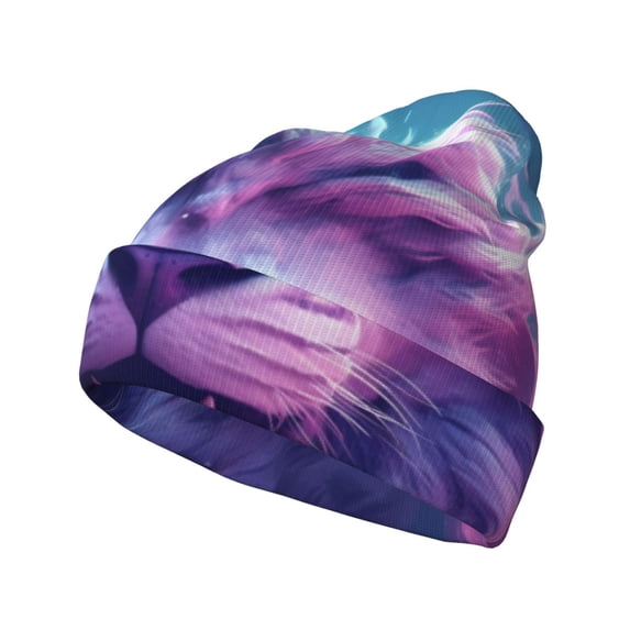 Yiaed Cool Lion Head Print Winter Beanie for Men Women, Fleece Lined Beanie Soft Warm Knit Hat Ski Stocking Cuffed Ca
