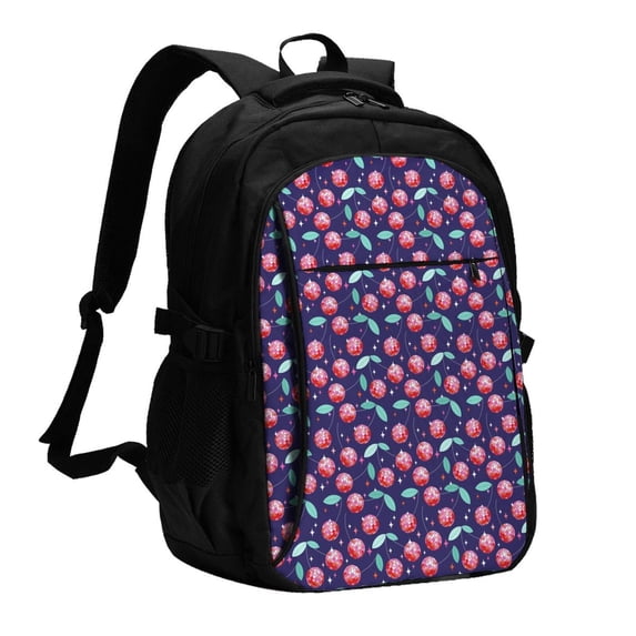 Yiaed Cool Mirror Cherries Print Laptop Backpack,Business Travel Durable Laptops Backpack with USB Charging Port,Water Resistant College Computer Bag