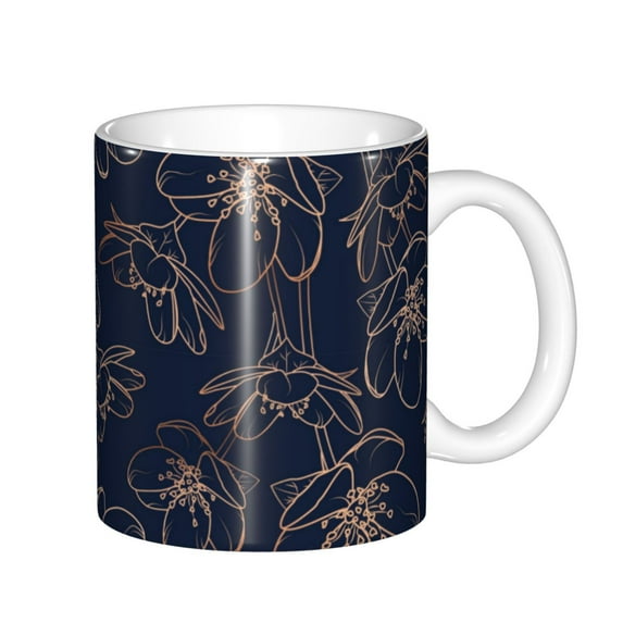 Yiaed Copper-Gold Gloss Outline Cherry Print Ceramics Coffee,Large Handle Design,Extra Large Tea and Coffee Cup for Office and Home Mugs