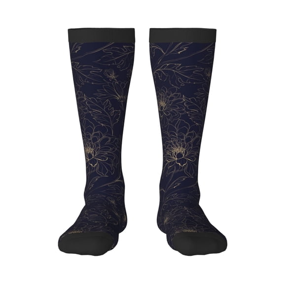 Yiaed Copper-Gold Gloss Outline Chrysanthemum Print Great elasticity Adult Stockings Sports socks for Men and Women
