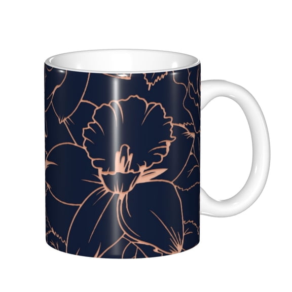 Yiaed Copper-Gold Gloss Outline Flower Print Ceramics Coffee,Large Handle Design,Extra Large Tea and Coffee Cup for Office and Home Mugs