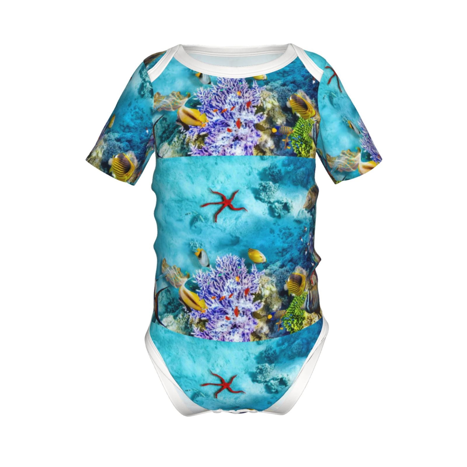Yiaed Corals and Tropical Fish Print Infant Climbing Short Sleeve Onesie One-Piece Baby Bodysuit Clothes 0-12 Months -6 Months