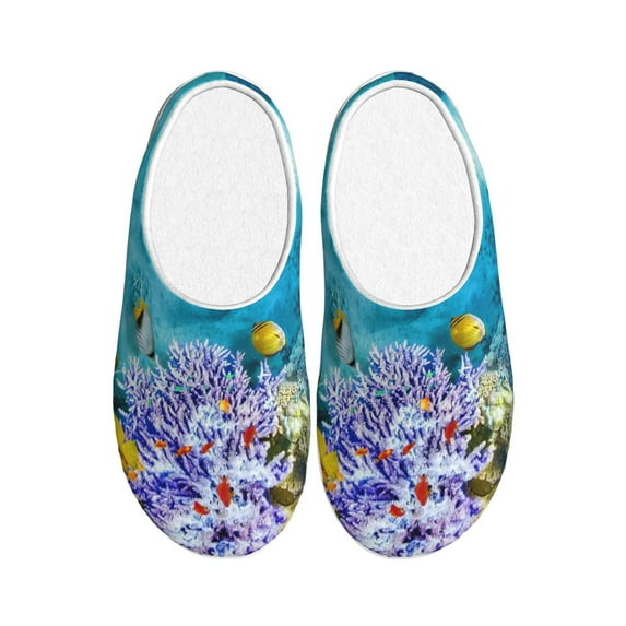 Yiaed Corals and Tropical Fish Print Slippers Fuzzy Warm Cozy Slippers Non Slip House Slippers For Indoor Outdoor Slippers House Slippers-13